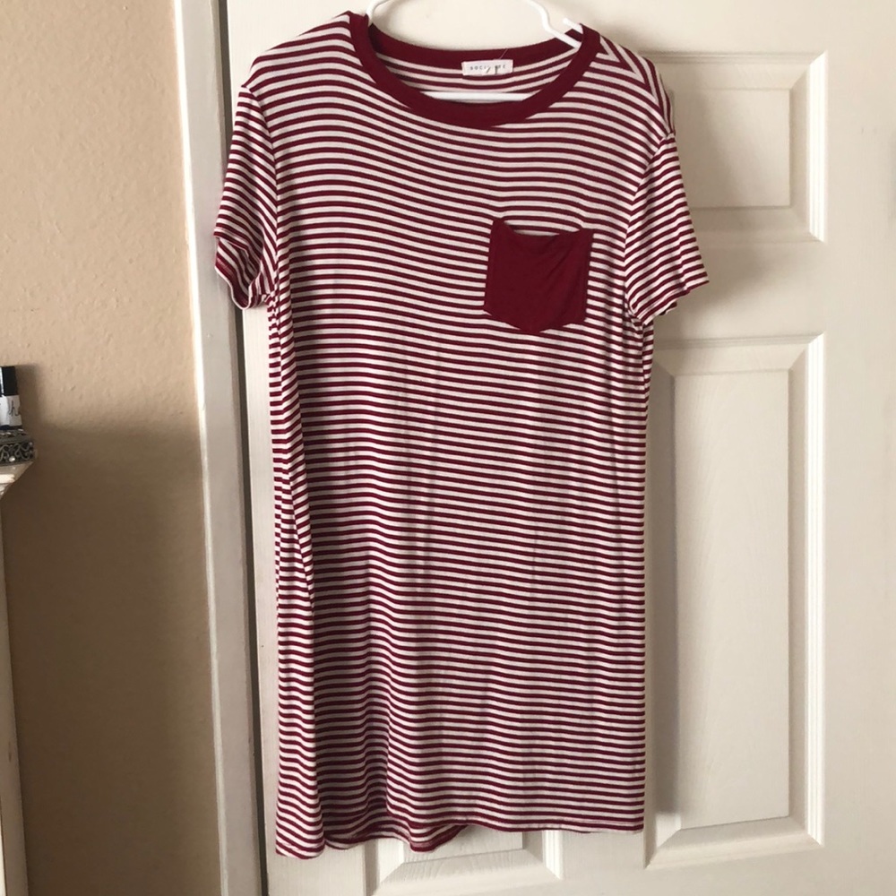 Red and White Striped T-Shirt Dress